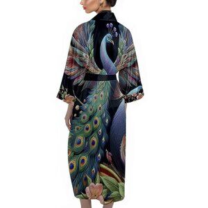 Gorgeous Peacock Kimono NWT Birds Gift 2XL XL Extra Large XXL Rainbow Boho Satin